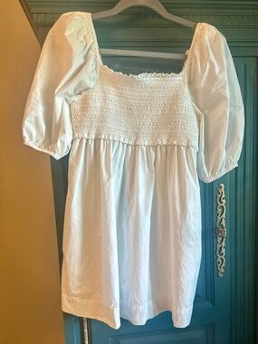 aerie White Smocked Puff Sleeve Mini Dress